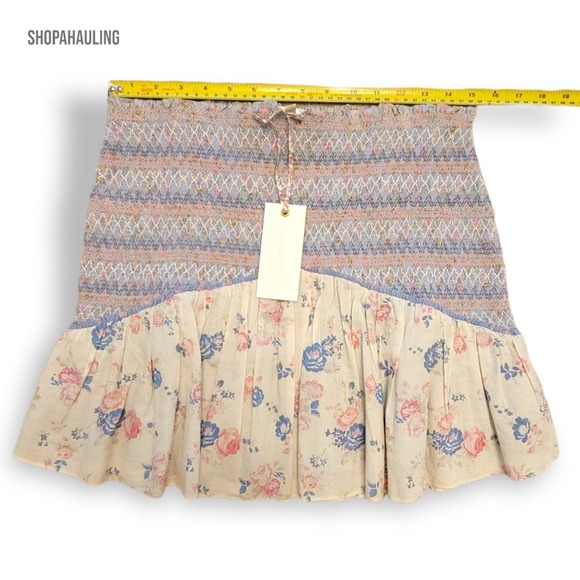 LoveShackFancy Floral Mini Skirt in Cream and Blue - Picture 13 of 15